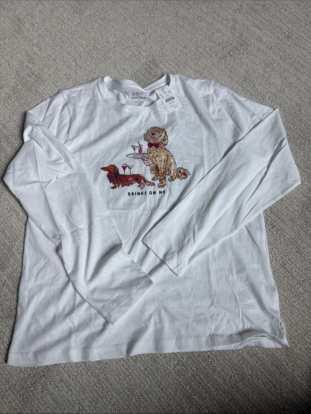 J. Crew White Long Sleeve Tee with Playful Dog Graphic